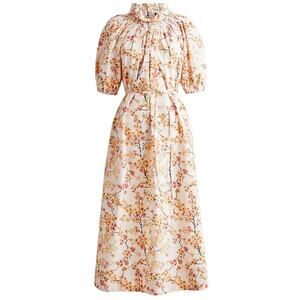 J. Crew Cherry Blossom Smocked Neck Puff Sleeve Dress